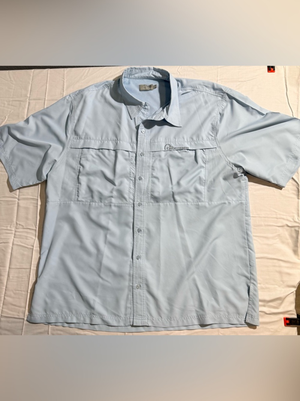 Ducks Unlimited Vented Fishing Shirt Mens 2XL Light Blue Short Sleeve Outdoor